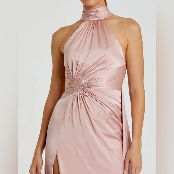 MAC DUGGAL 11642 NWT Pink Open Back High Neck Side Ruched Gown - Picture 2 of 6